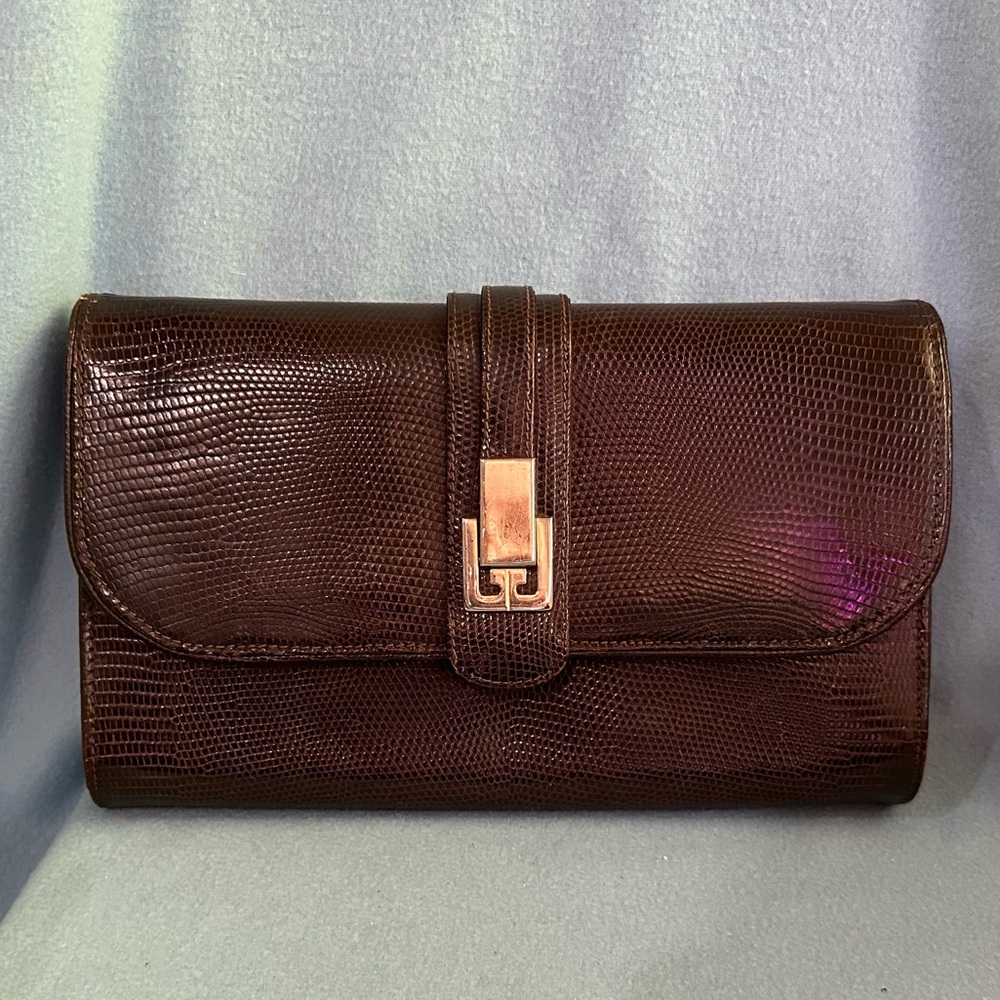 Rare Vintage Gucci Lizard Clutch in Dark Brown